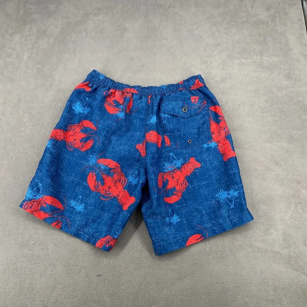 St. John's Bay Trunks Shorts Mens L Blue Red Lobster Print Mesh Lined High Rise